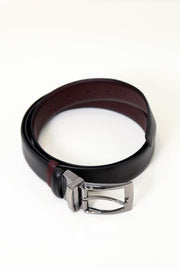 çift taraflı döner kafa deri kemer siyah-bordo